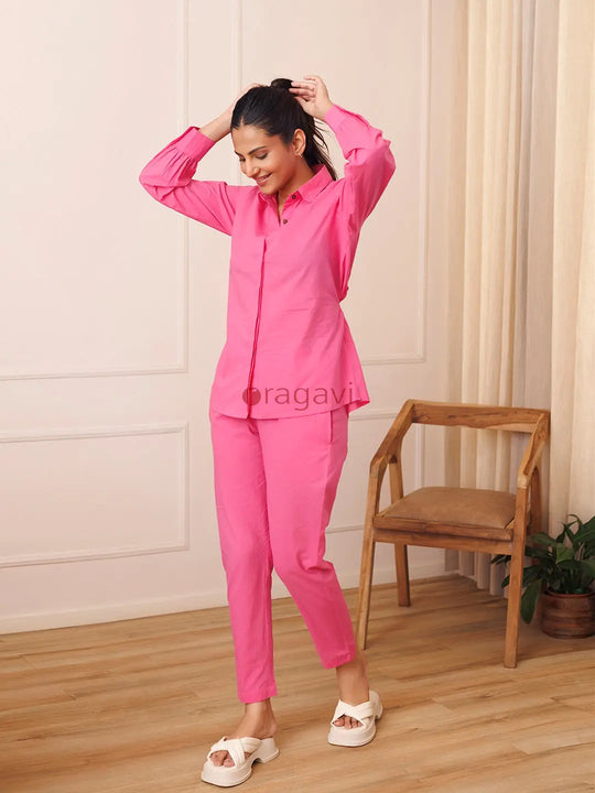 Persian Pink Cotton Co- Ord Set - Ragavi