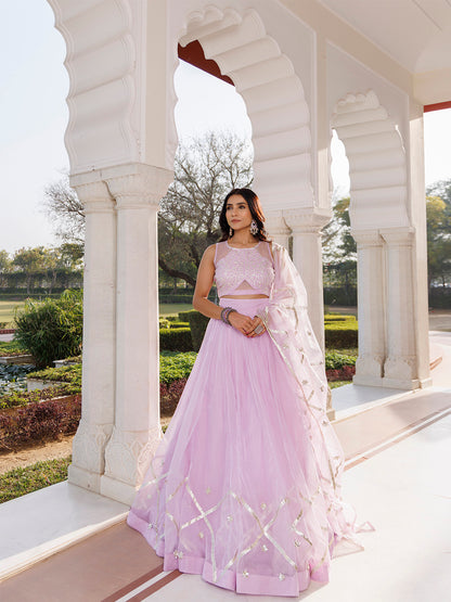 Petal Purple Organza Lehenga Set