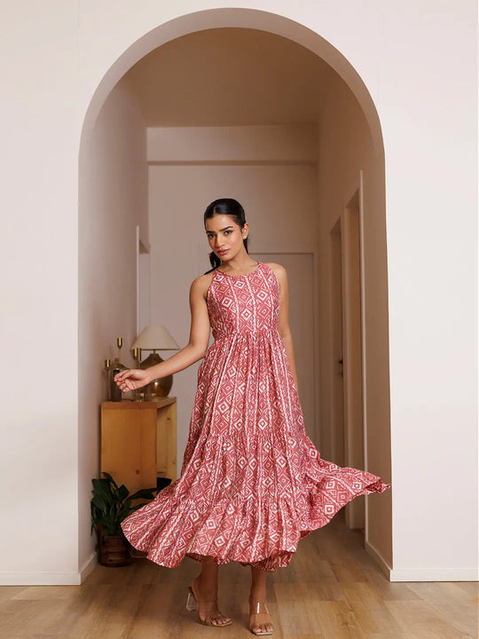 Buckeye Belle Pink Printed Chanderi Dress Ragavi