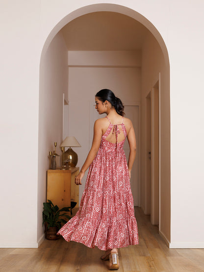 Buckeye Belle Pink Printed Chanderi Dress