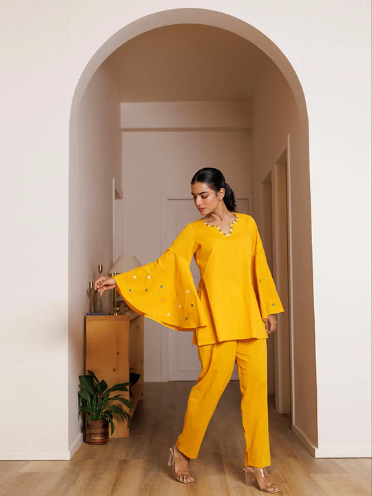 Azalea Yellow Embroidered Co- Ord Set Ragavi