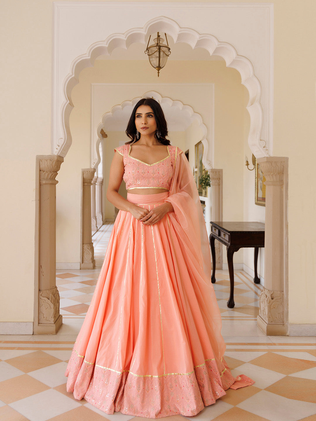 English Rose Cotton Embroidered Lehenga Set