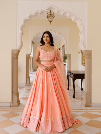English Rose Cotton Embroidered Lehenga Set