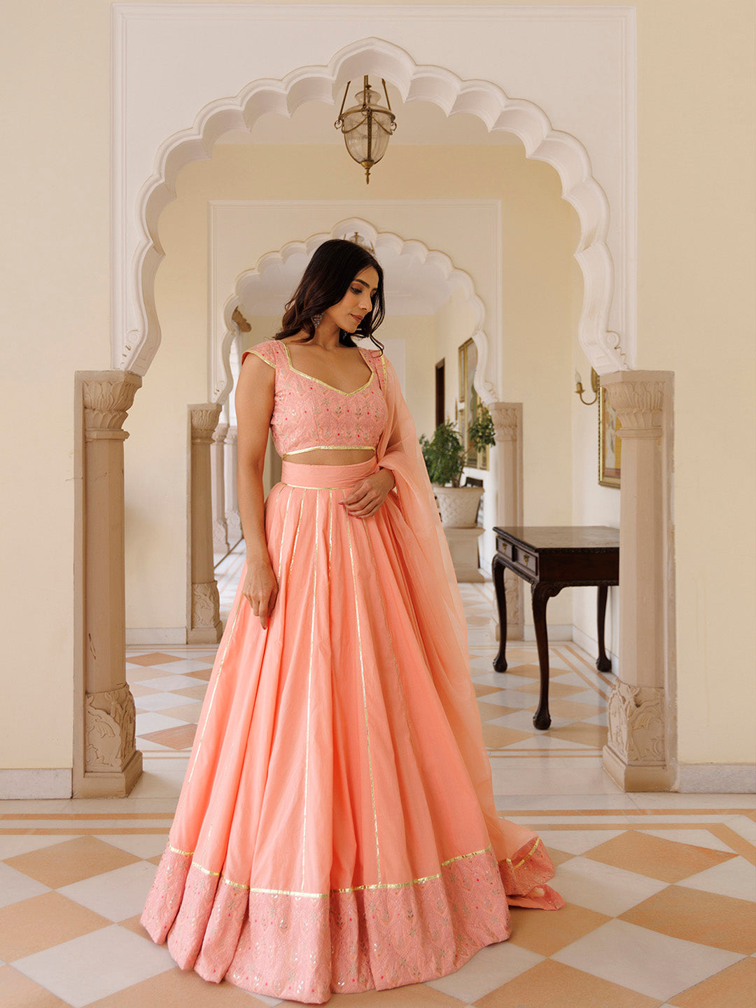 English Rose Cotton Embroidered Lehenga Set