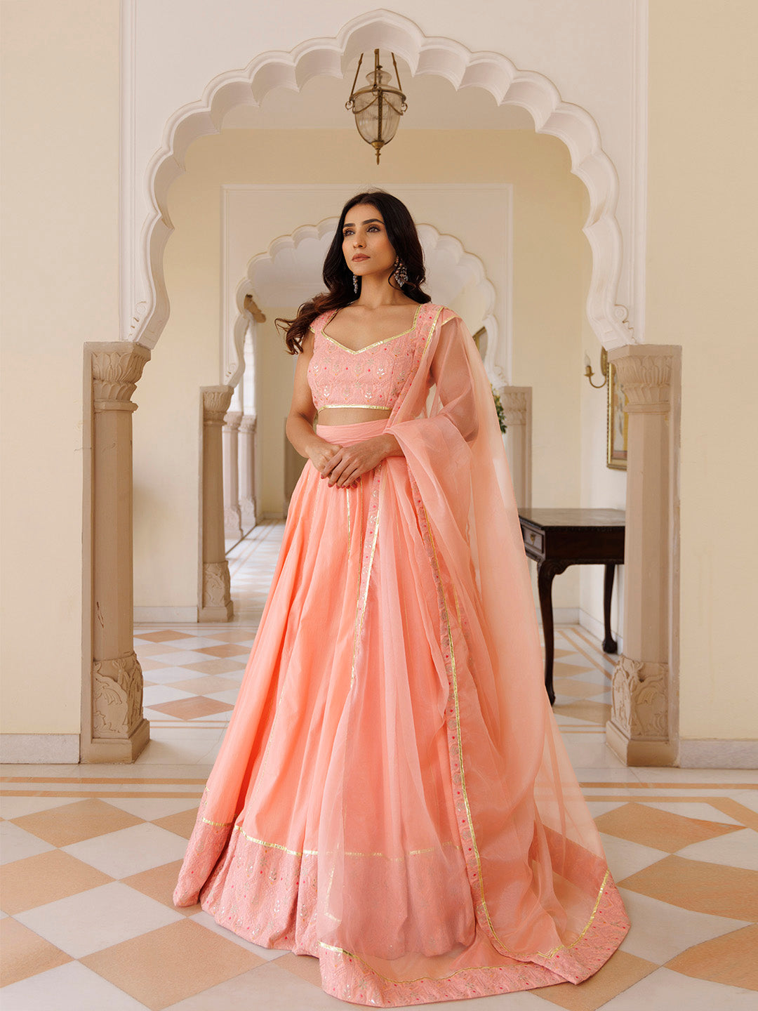 English Rose Cotton Embroidered Lehenga Set