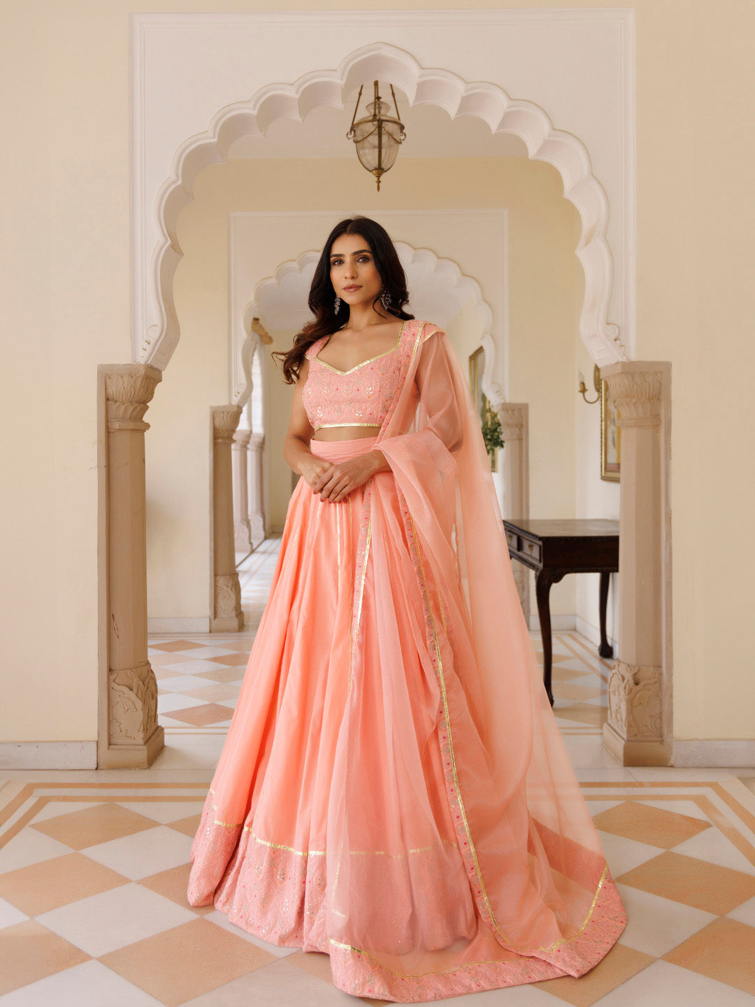 English Rose Cotton Embroidered Lehenga Set