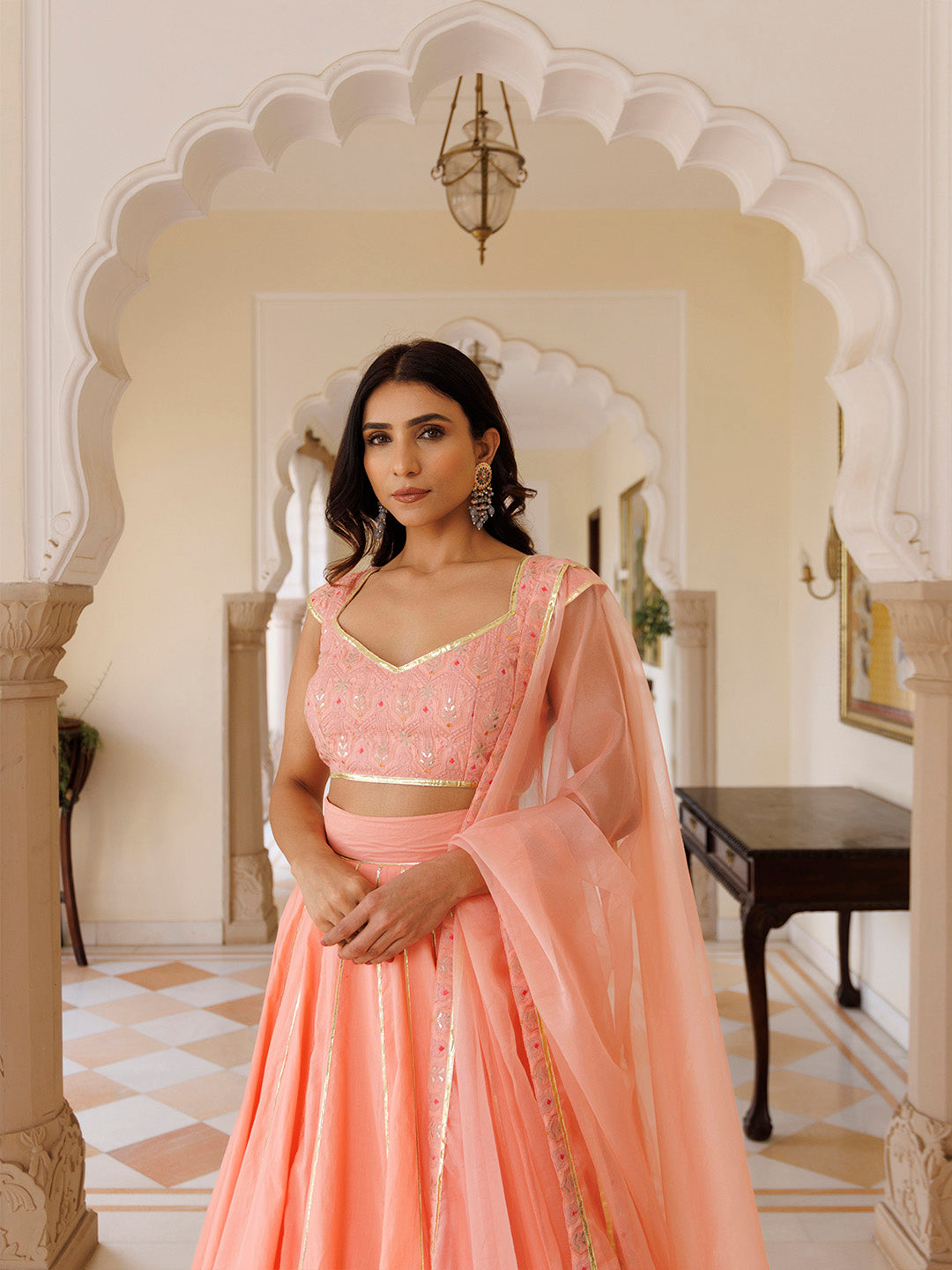 English Rose Cotton Embroidered Lehenga Set