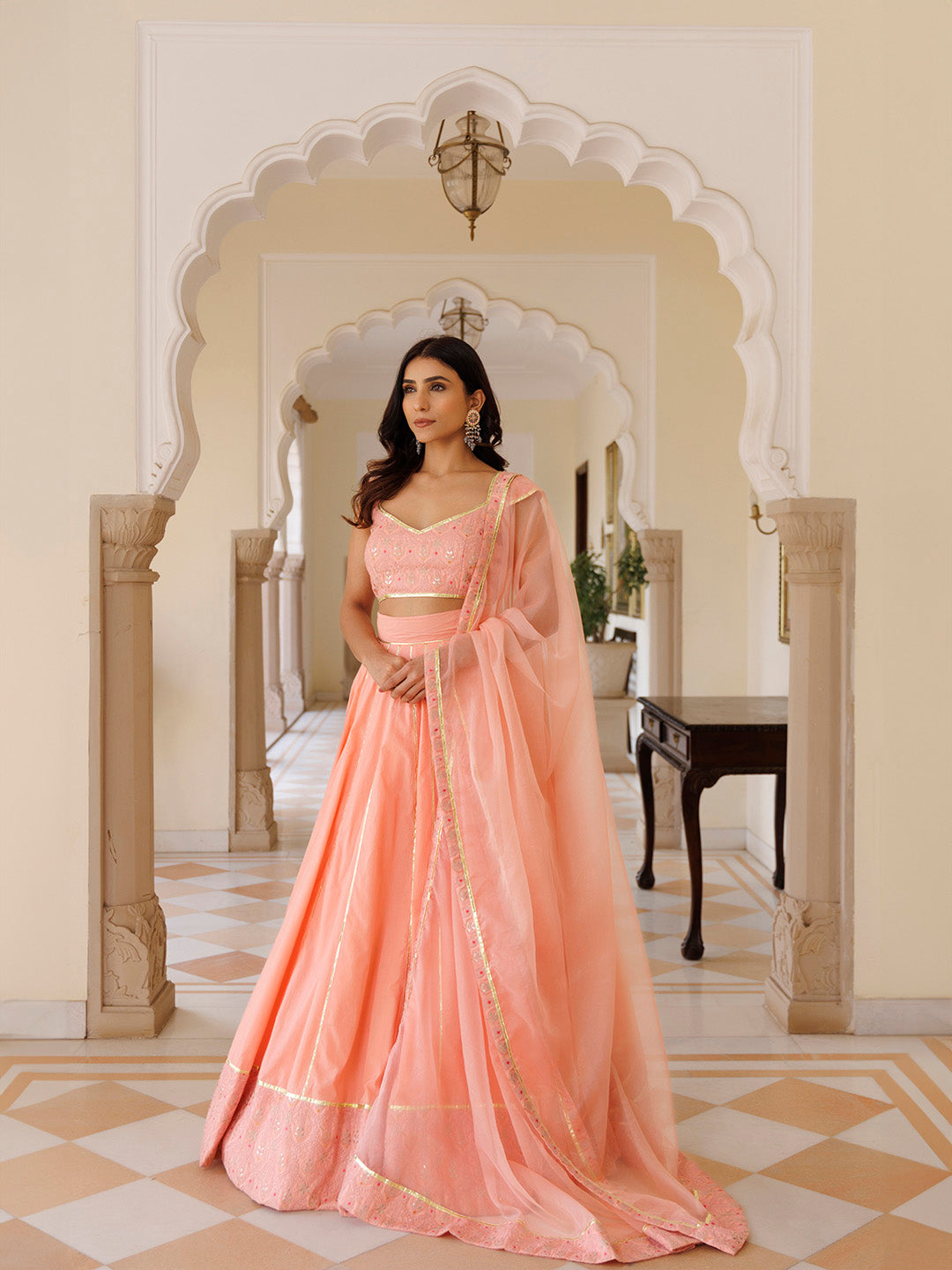 English Rose Cotton Embroidered Lehenga Set