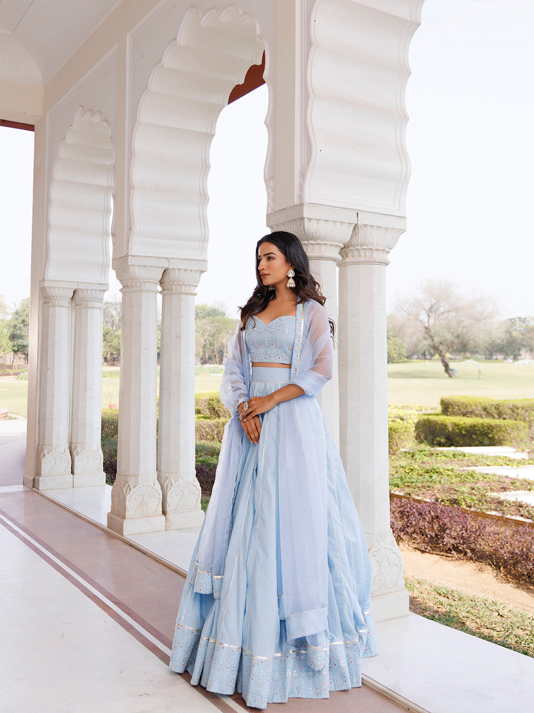 Ice Water Embroidery Cotton Lehenga Set