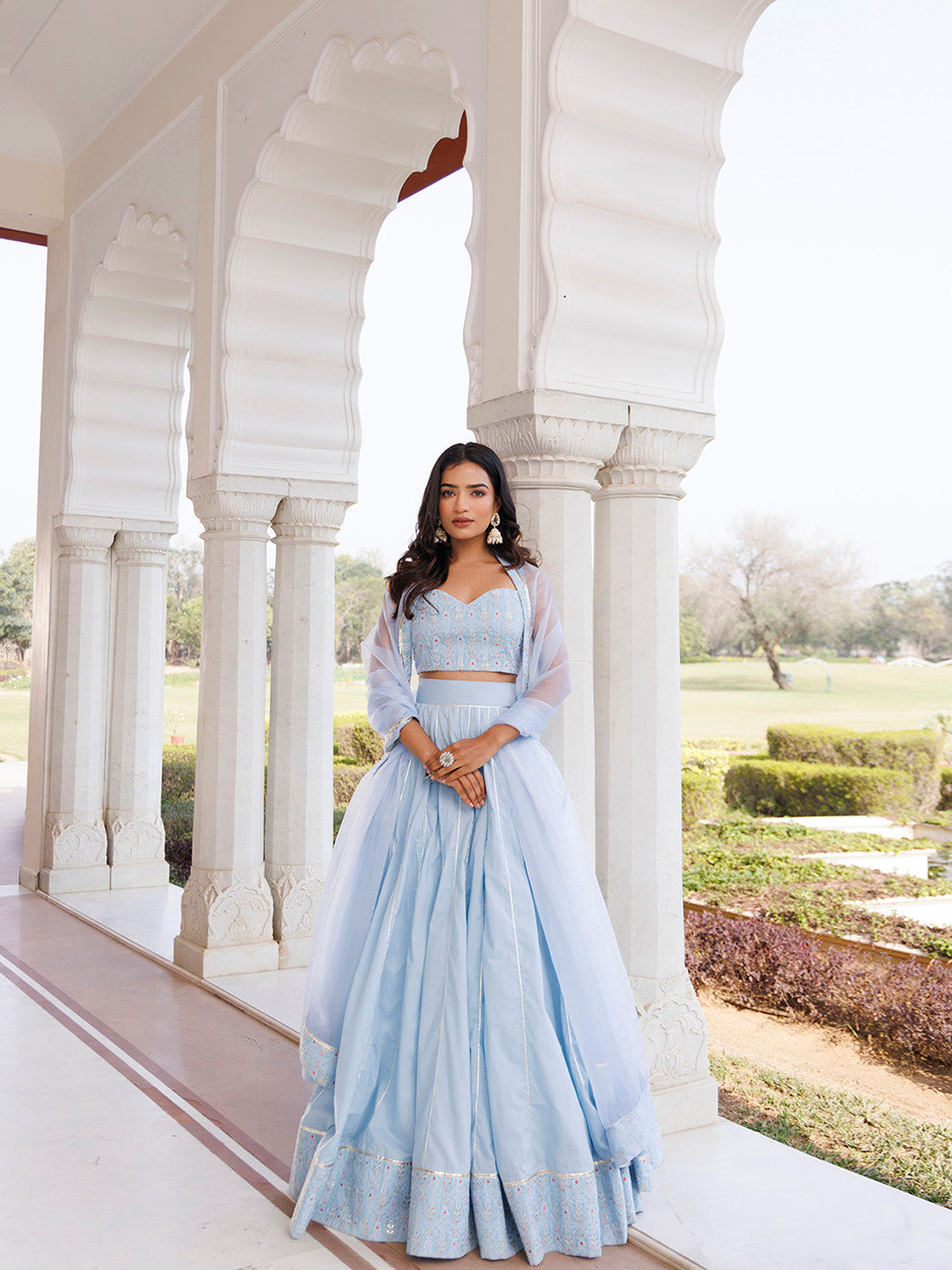 Ice Water Embroidery Cotton Lehenga Set