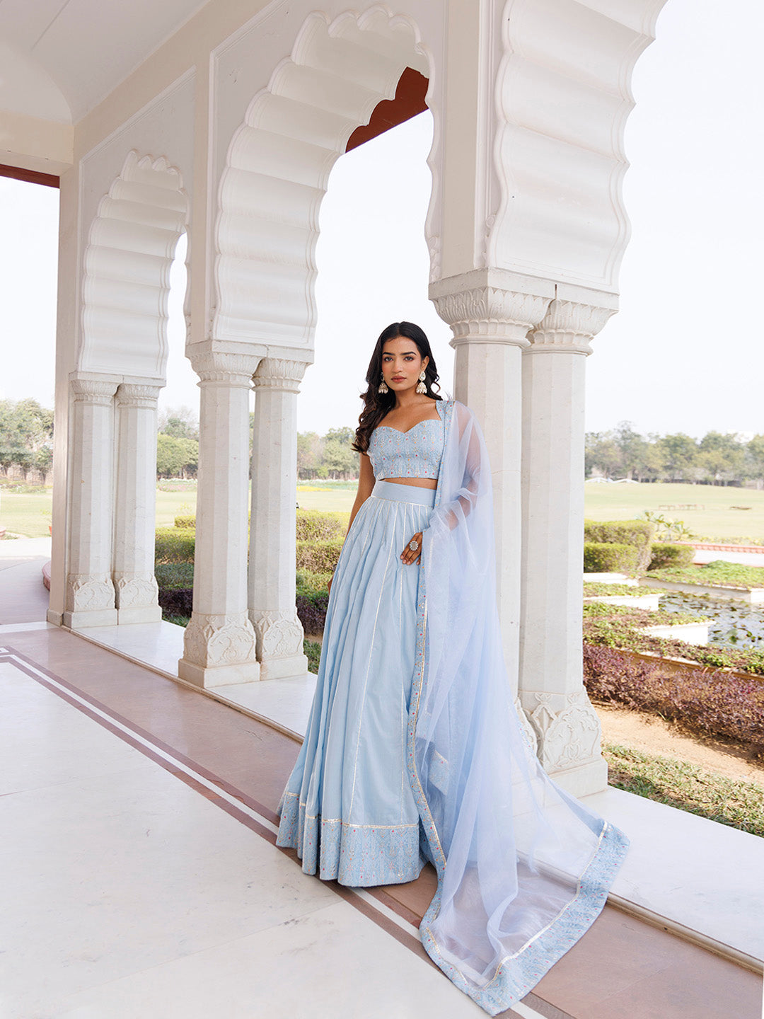 Ice Water Embroidery Cotton Lehenga Set
