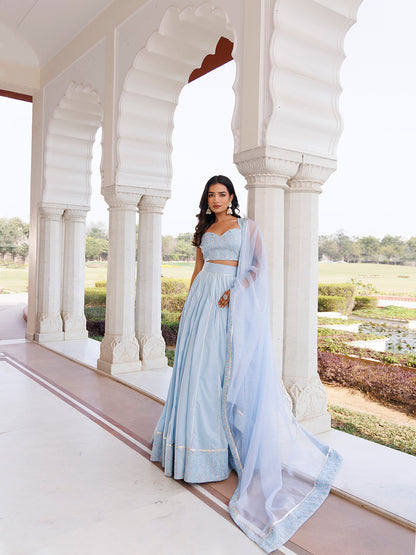 Ice Water Embroidery Cotton Lehenga Set