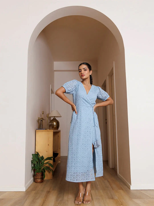 Butterfly Pea Blue Cotton Net Dress Ragavi