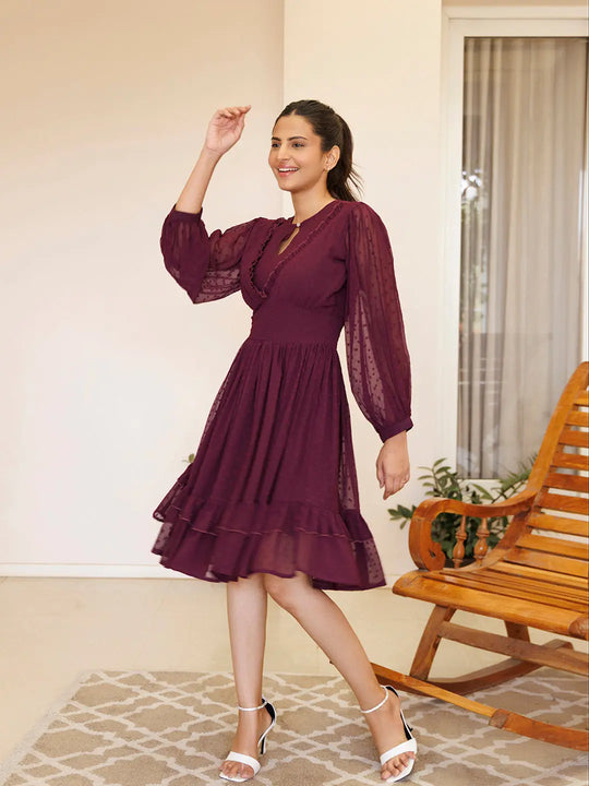 Dendrobium Orchid Pink Chiffon Midi Dress Ragavi