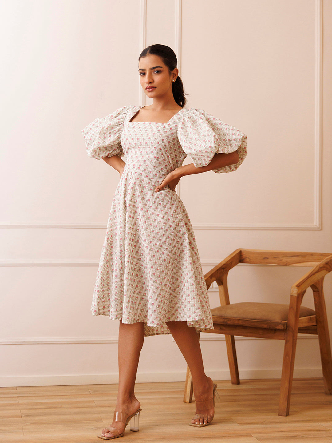 Dahlia White Cotton Printed Dress