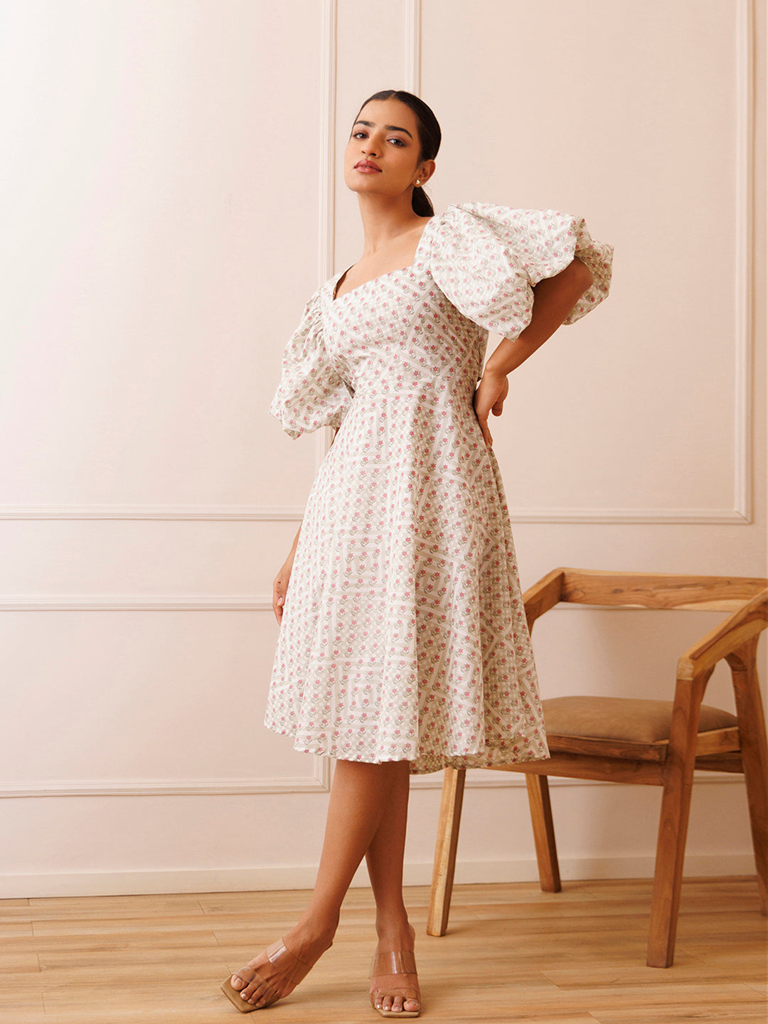 Dahlia White Cotton Printed Dress