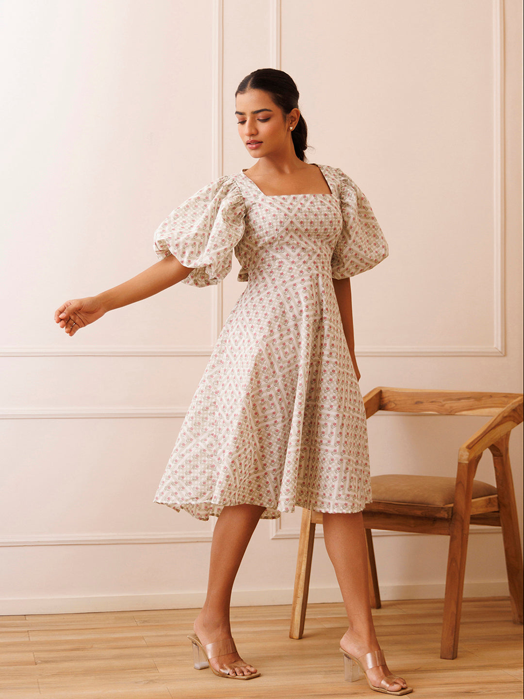 Dahlia White Cotton Printed Dress