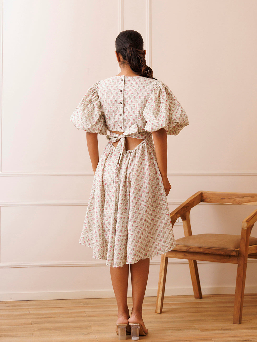 Dahlia White Cotton Printed Dress