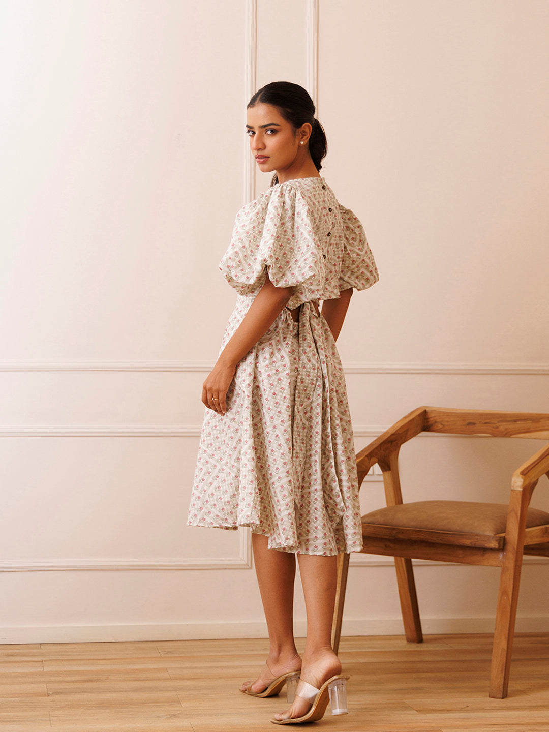 Dahlia White Cotton Printed Dress