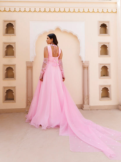 Soft Pink Organza Embroidered Lehenga Set