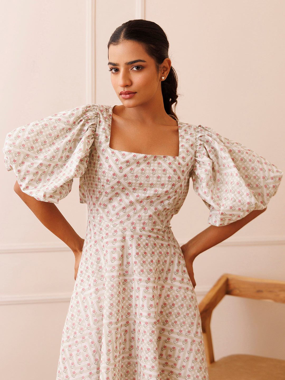 Dahlia White Cotton Printed Dress