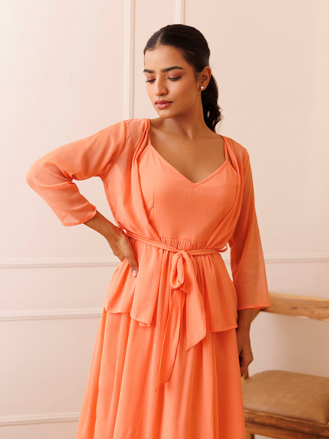 Campanella Peach Chiffon Dress