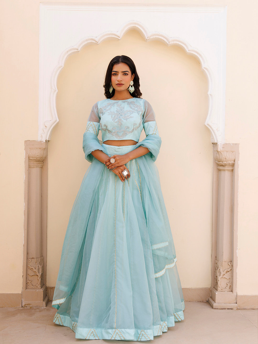 Aqua Blue Bay Organza Lehenga Set