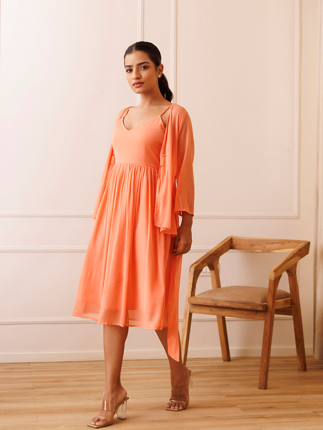 Campanella Peach Chiffon Dress