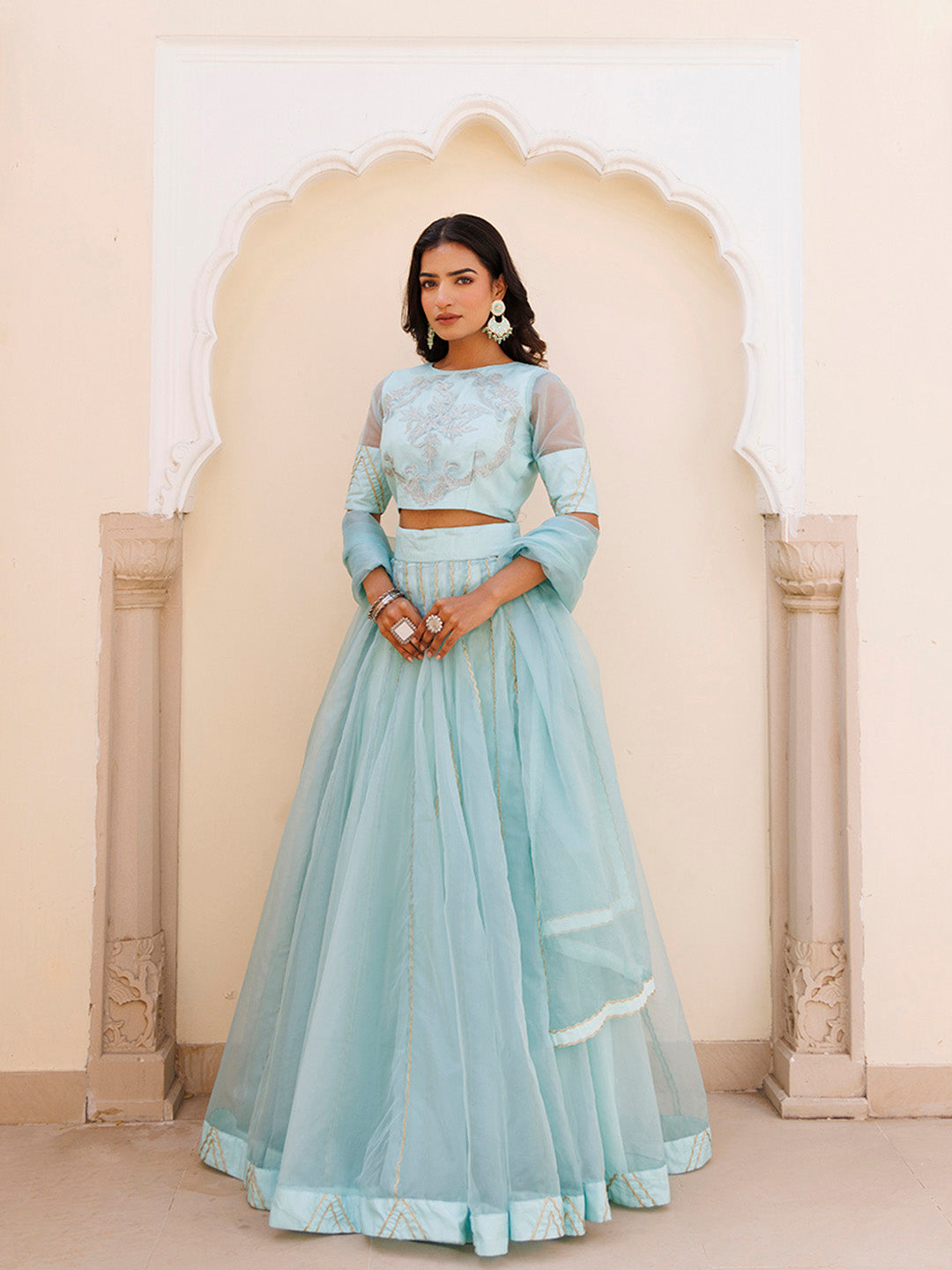 Aqua Blue Bay Organza Lehenga Set