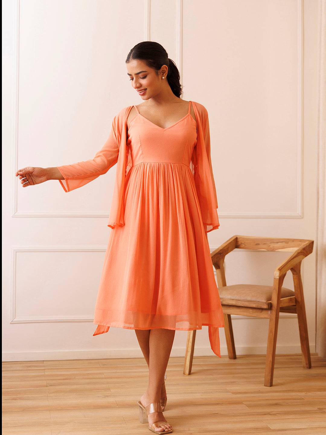 Campanella Peach Chiffon Dress