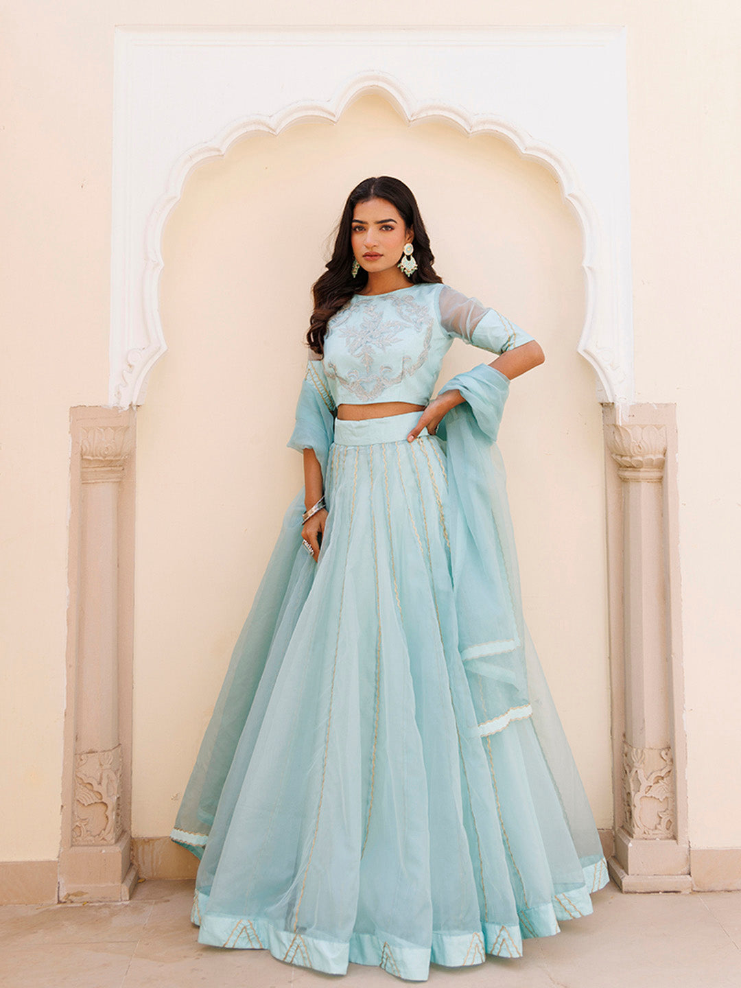 Aqua Blue Bay Organza Lehenga Set