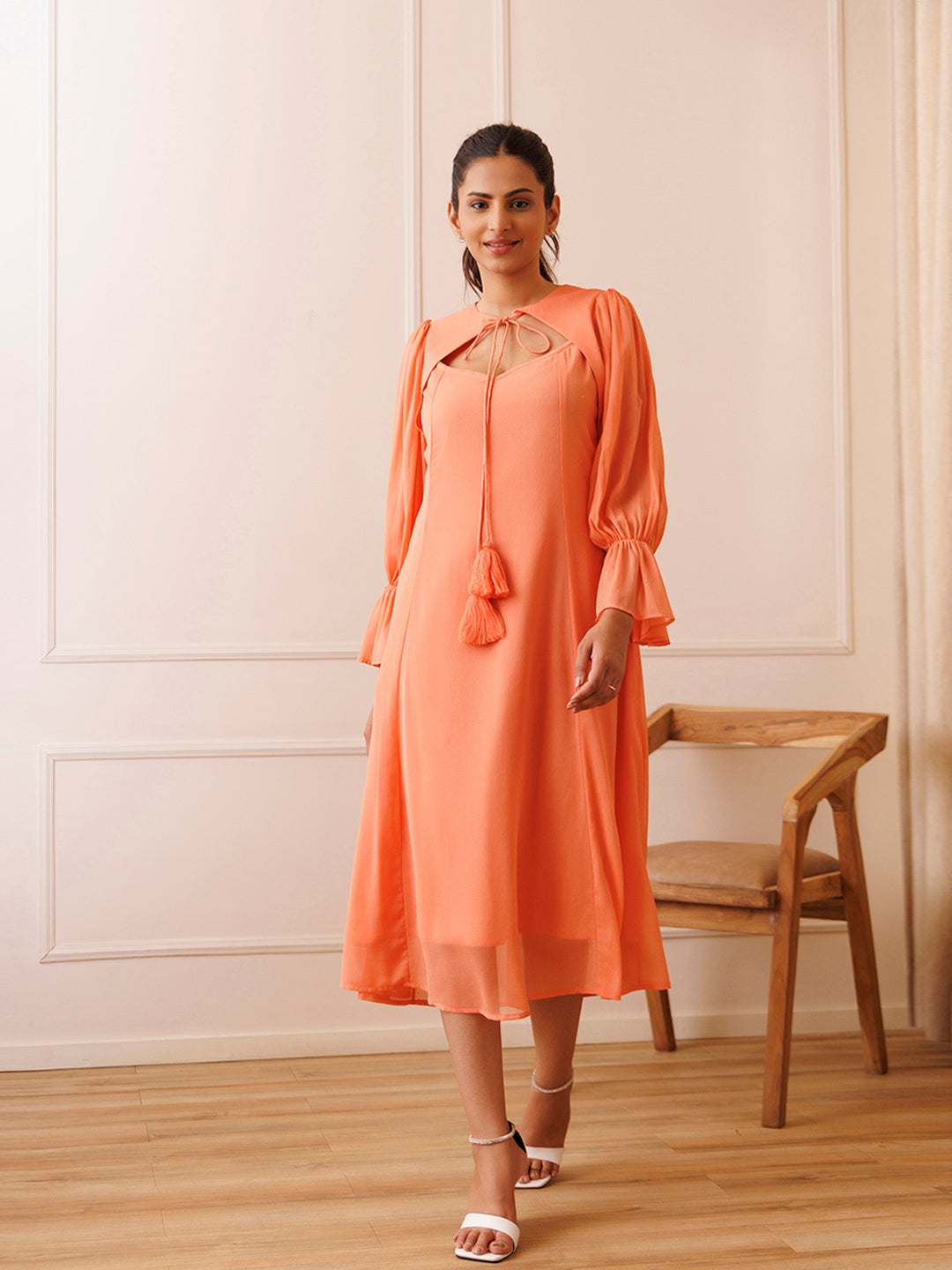 Heather Peach Orange Chiffon Dress