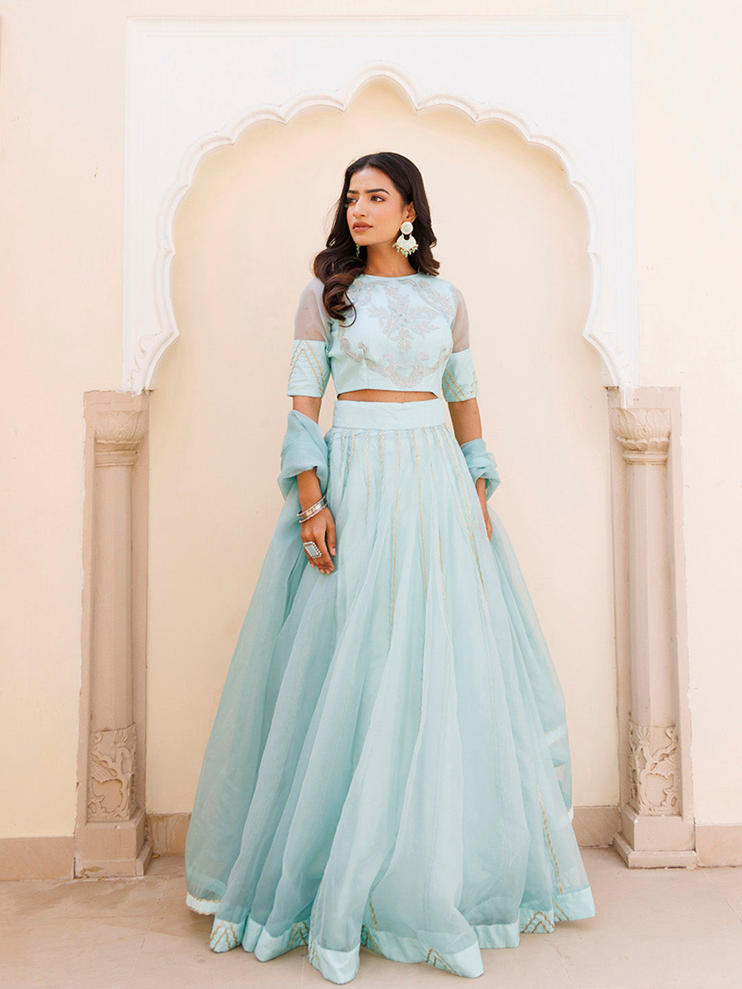 Aqua Blue Bay Organza Lehenga Set