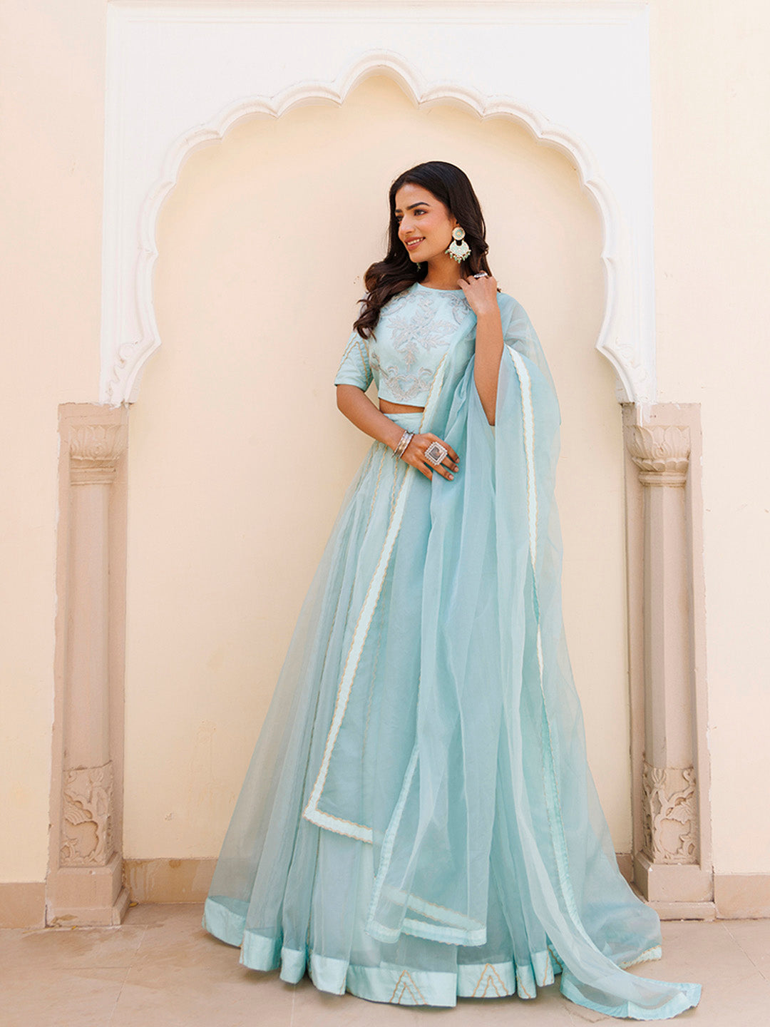 Aqua Blue Bay Organza Lehenga Set