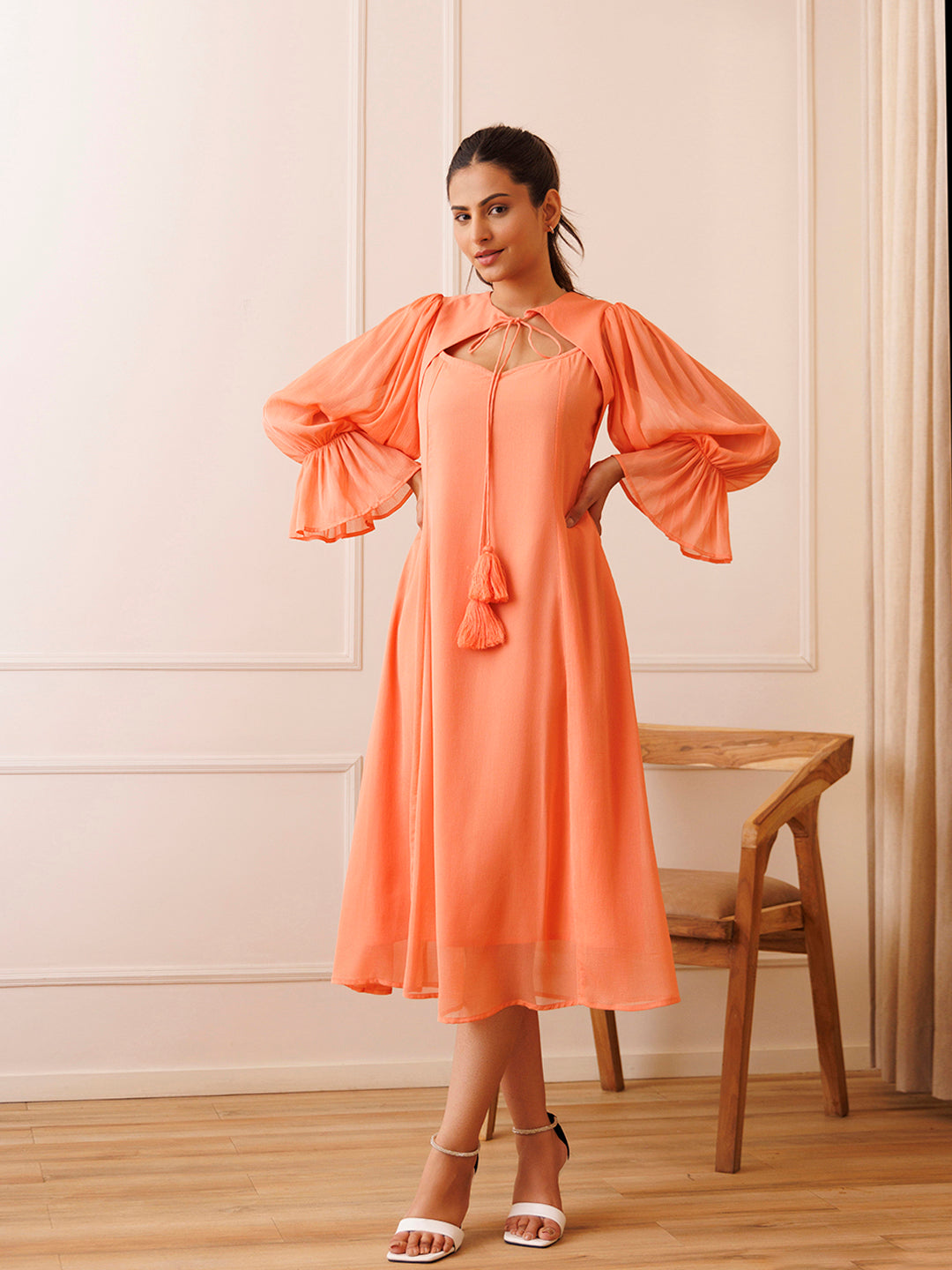 Heather Peach Orange Chiffon Dress
