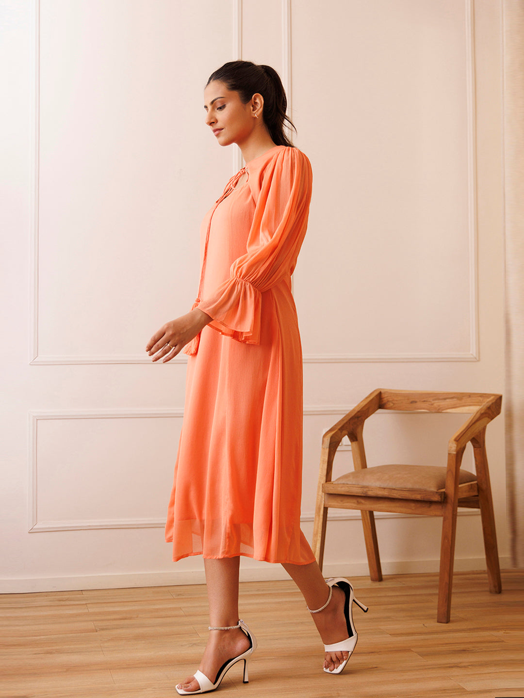 Heather Peach Orange Chiffon Dress