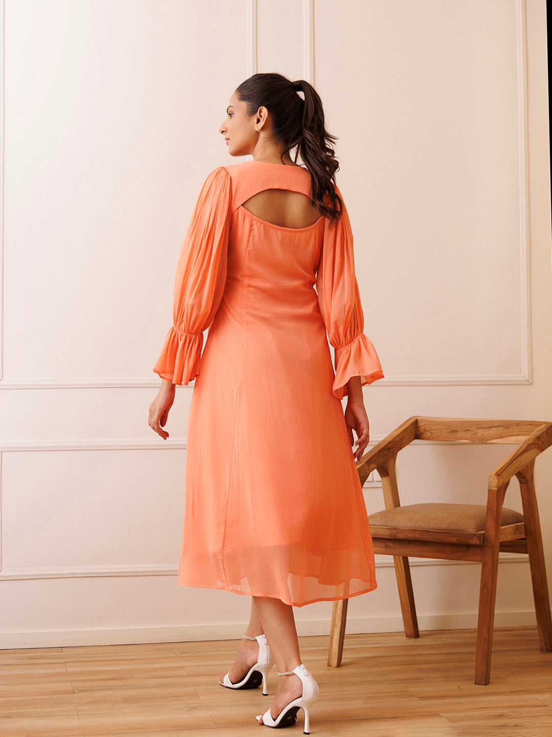 Heather Peach Orange Chiffon Dress