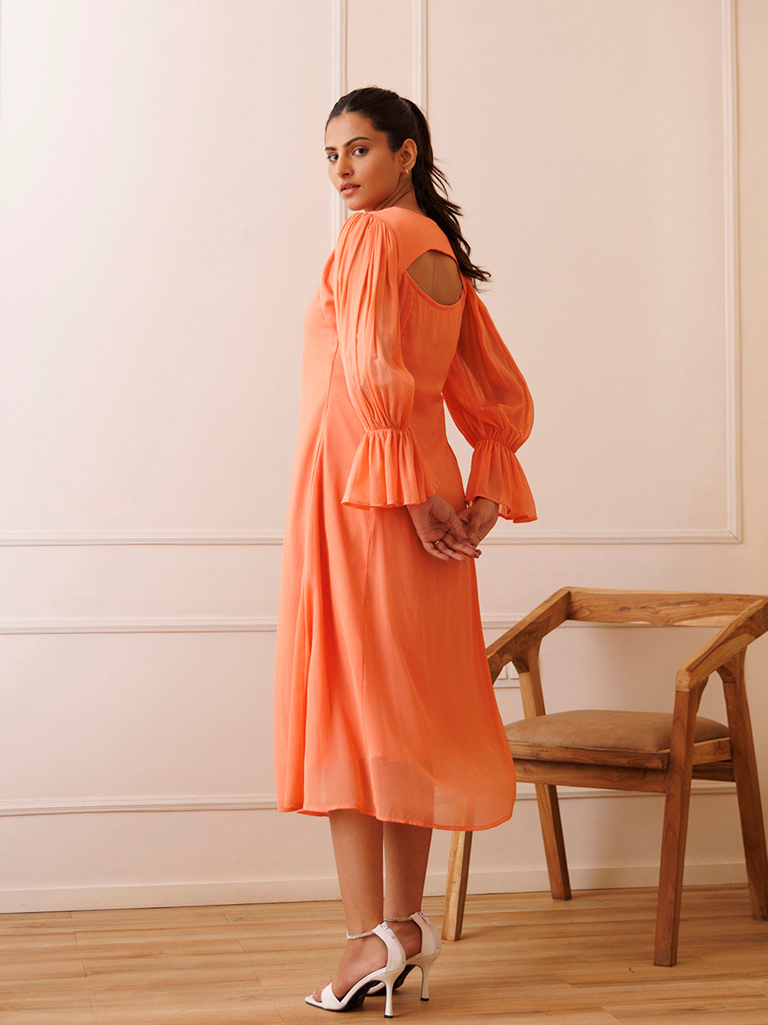 Heather Peach Orange Chiffon Dress