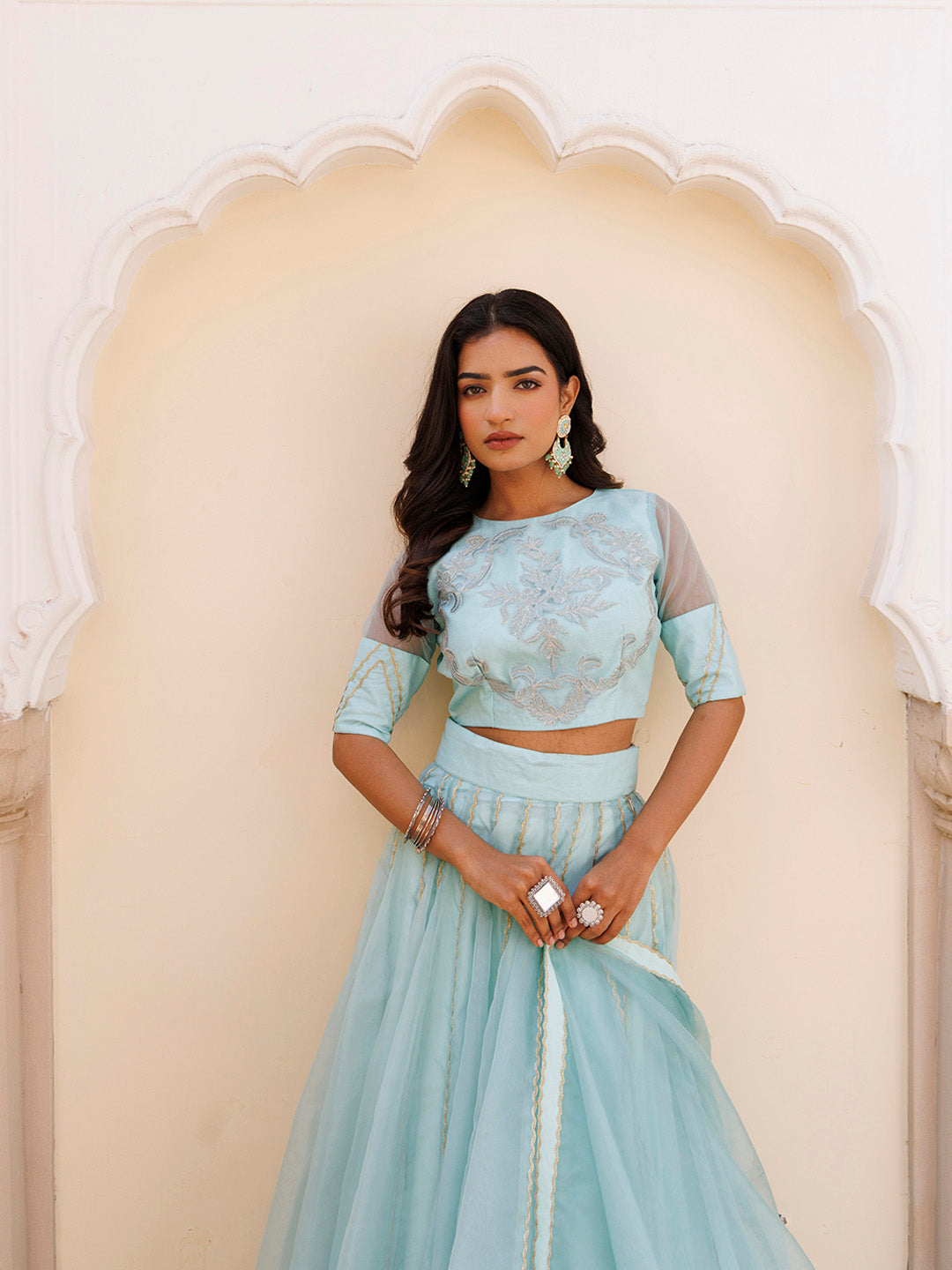 Aqua Blue Bay Organza Lehenga Set