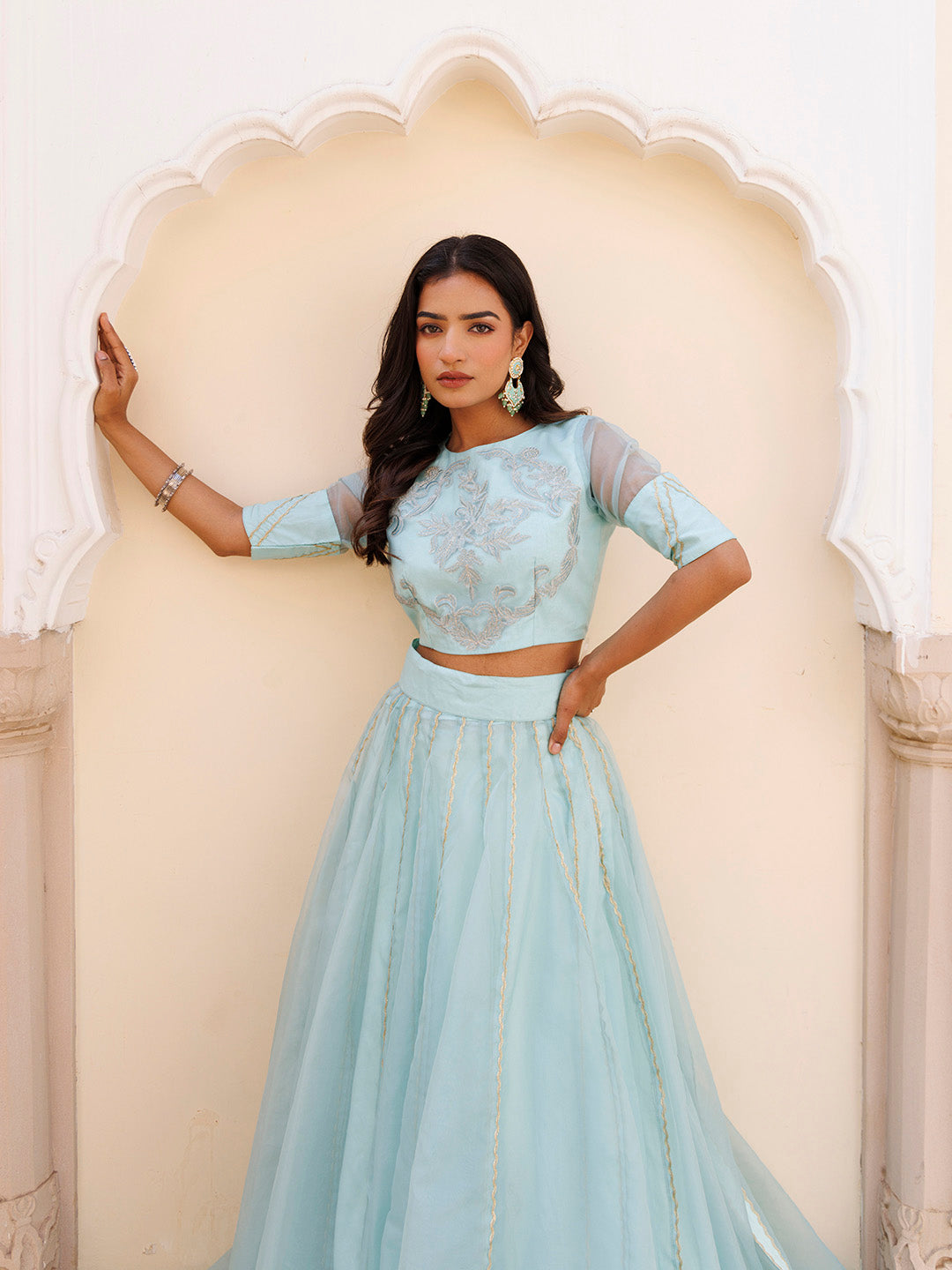 Aqua Blue Bay Organza Lehenga Set