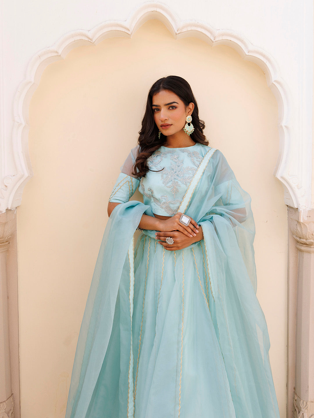 Aqua Blue Bay Organza Lehenga Set