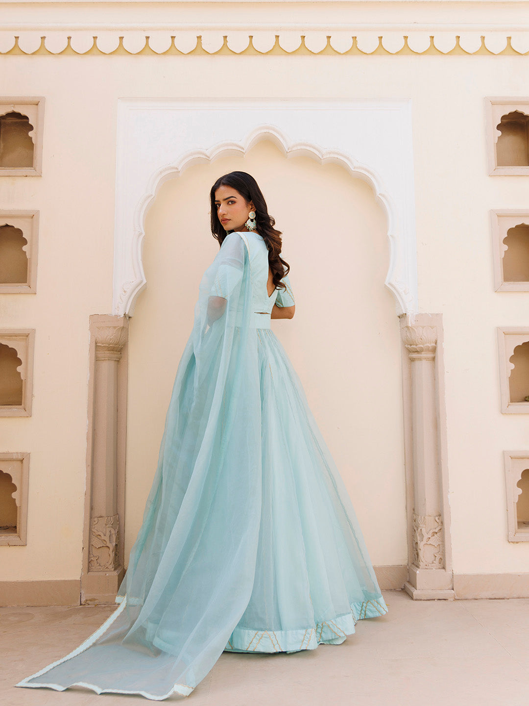 Aqua Blue Bay Organza Lehenga Set