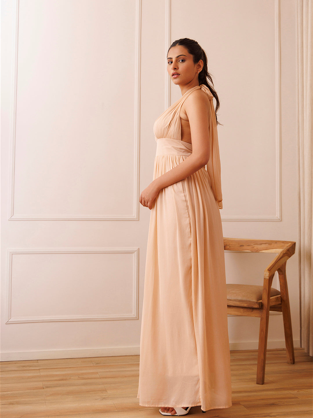 Country Home Nude Chiffon Dress