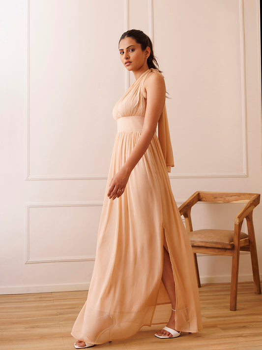 Country Home Nude Chiffon Dress