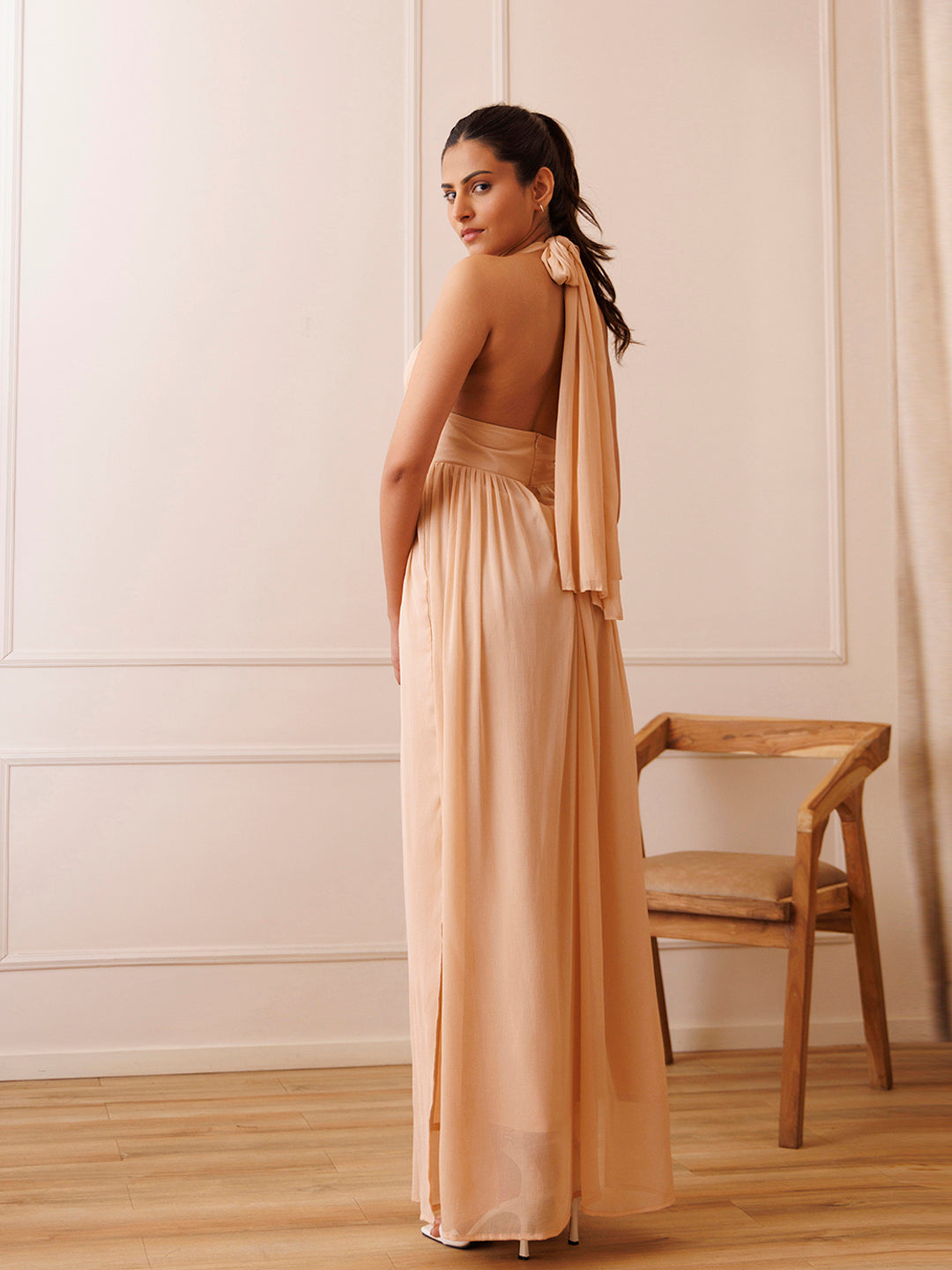 Country Home Nude Chiffon Dress