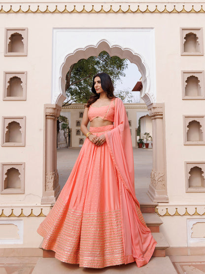 Burnt Coral Lehenga Set