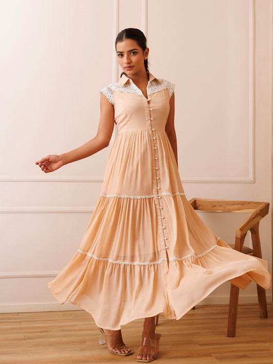Mini Gerbera Nude Chiffon Dress