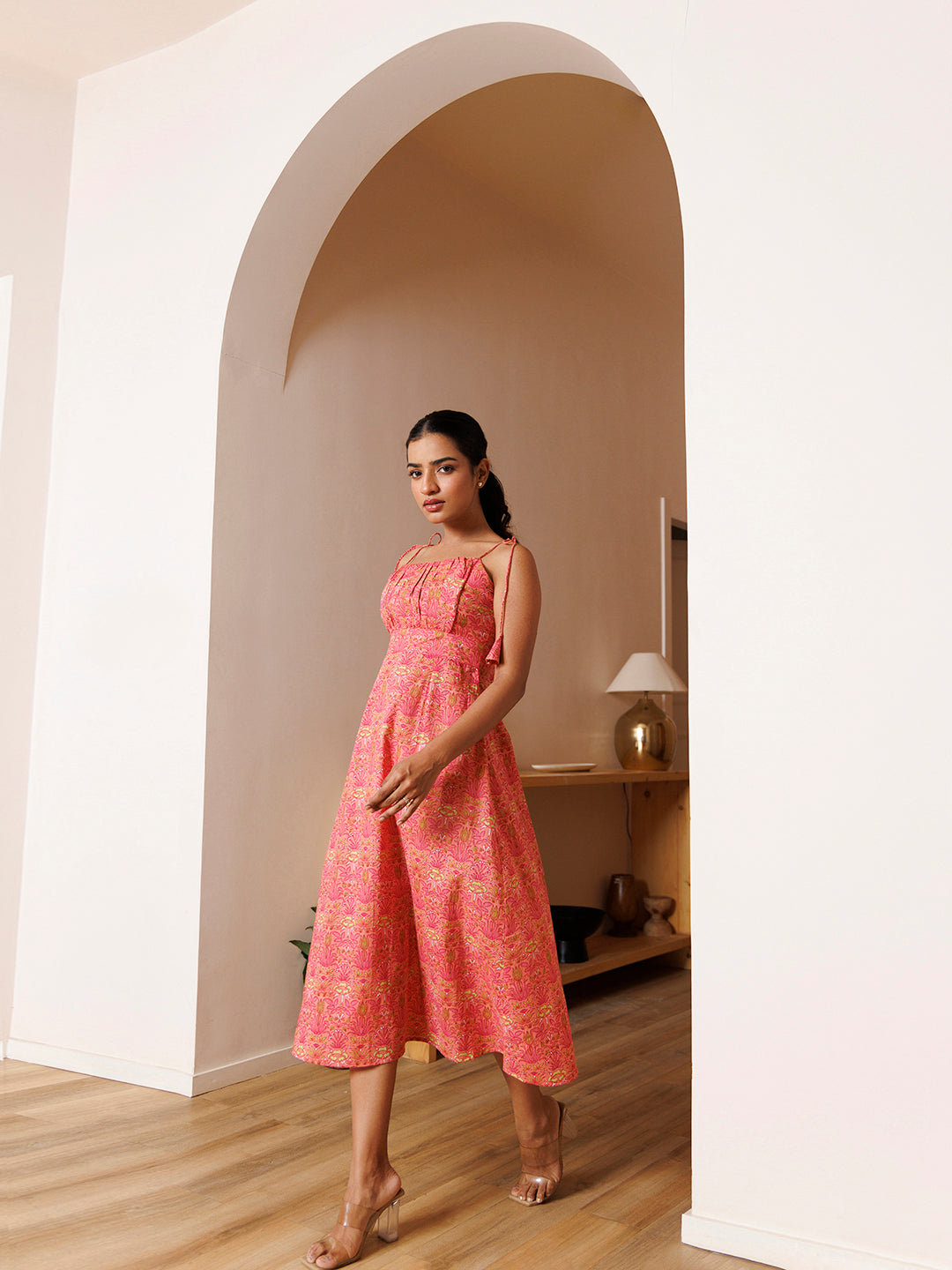 Gerbera Pink Cotton Printed Midi Dress