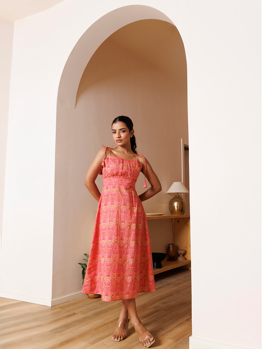 Gerbera Pink Cotton Printed Midi Dress