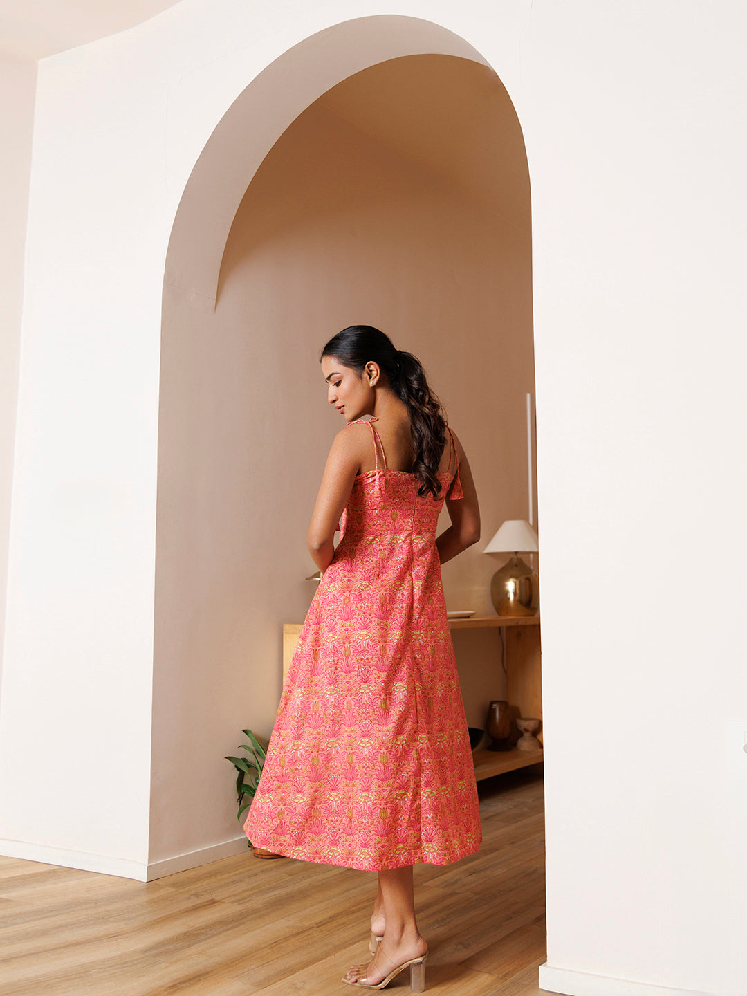 Gerbera Pink Cotton Printed Midi Dress